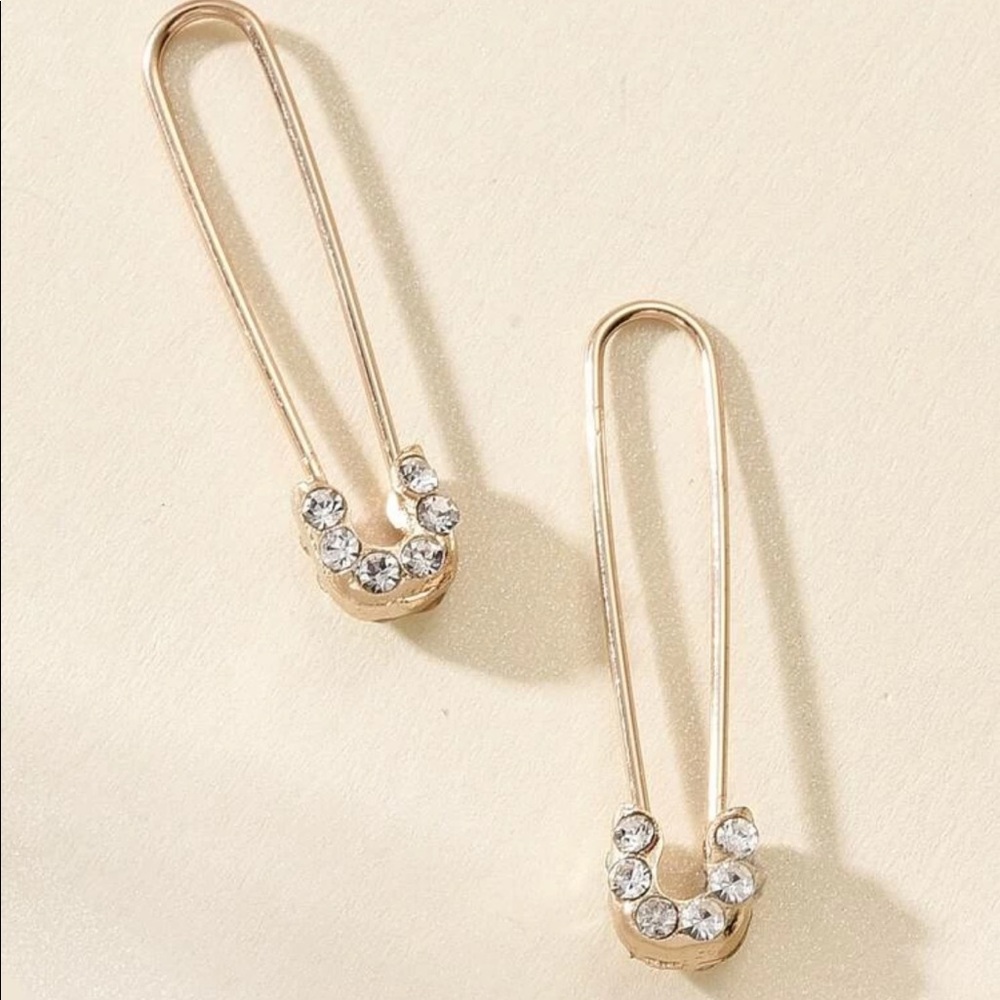 • Paris • Rhinestone Safety Pin Earrings - Picture 2 of 3